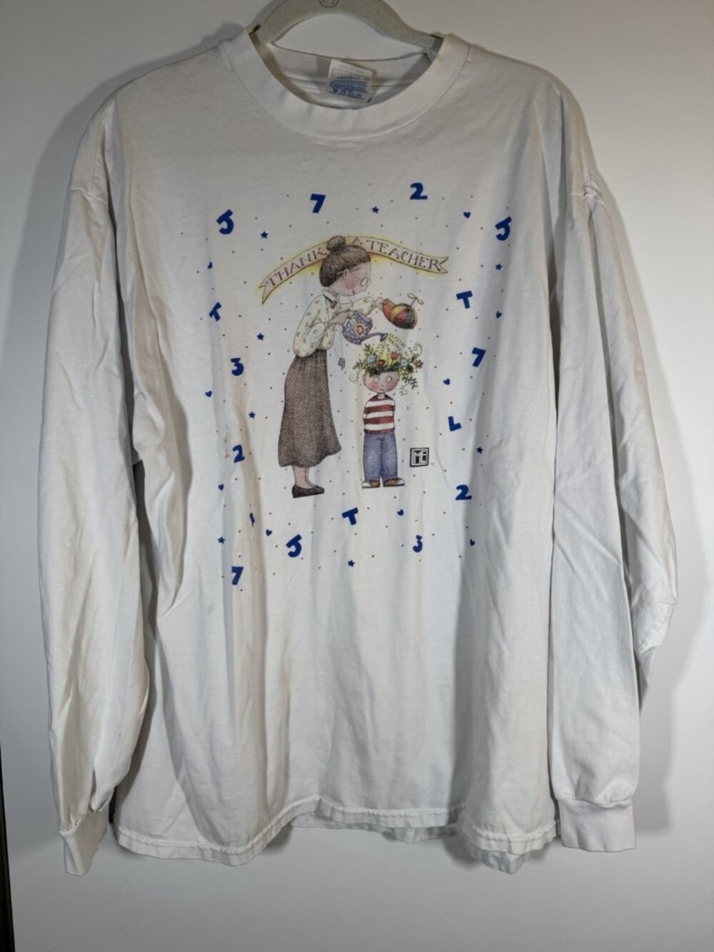 Vintage Y2K Mary Engelbreit "Thank a Teacher" cottagecore white tshirt XL CUTE!